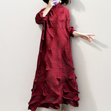 手工褶皱连衣裙女设计感长裙跨境外贸欧美女装大码裙子质感高级感