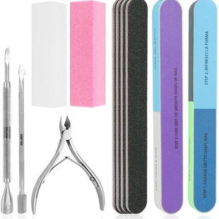 Nail art polishing strip bean curd block set manicure tool dead skin scissors 11 piece set black sand tool