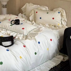 春日重工！法式刺繡全棉貢緞100支四件套純棉少女心波點南通家紡4