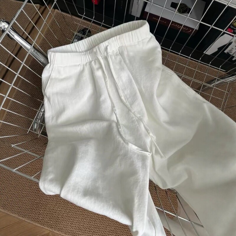 White Tencel Linen Casual Pants for Women, Summer Thin Style, Petite New Model, Drapey Old Money Style Cotton-Linen Yamamoto Wide-Leg Pants White Tencel Linen Casual Pants for Women, Summer Thin Style, Petite New Model, Drapey Old Money Style Cotton-Linen Yamamoto Wide-Leg Pants