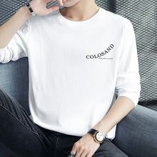 纯棉长袖t恤男装圆领内搭白色上衣服美式潮流字母印花全棉打底衫