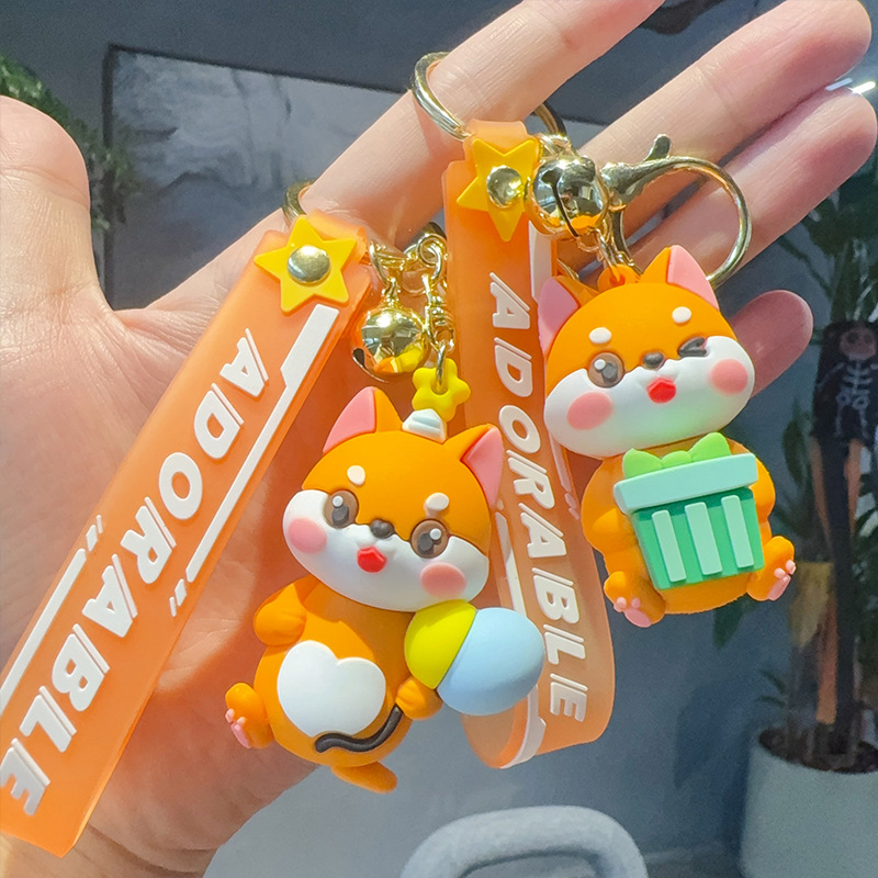 Lindo pequeño partido Shiba Inu llavero dibujos animados PVC muñeca colgante coche llavero pequeño regalo al por mayor