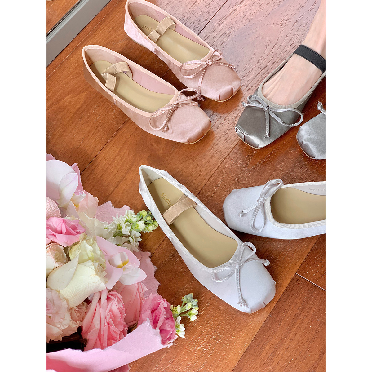 Madre de oveja de uva ballet Mary Jane zapatos nariz de cerdo arco cabeza cuadrada elástica con una palabra con zapatos de boca superficial