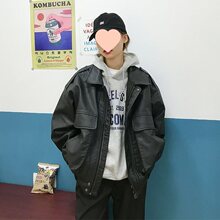 港风复古皮衣外套女春夏新款潮原宿风夹克洋气百搭加绒厚情侣大码