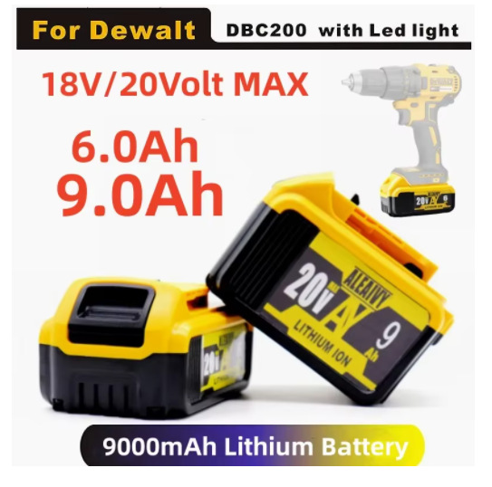 适用于Dewalt电动工具20V 9Ah锂离子电池可更换DCB205 DCB206 201