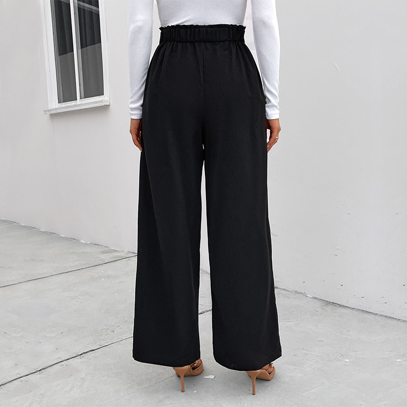 afslappede højtaljede pendler-stil afslappede bukser forår og efterår nye løse sorte bukser med brede ben_voghion.com