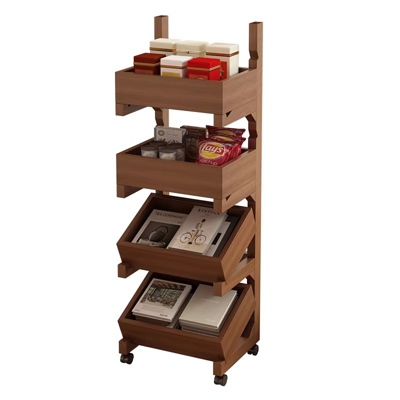 Estante de almacenamiento, estante de snack, estante de sofá, estante de almacenamiento móvil retrógrado de estilo medieval, piso de sala de estar multicapa