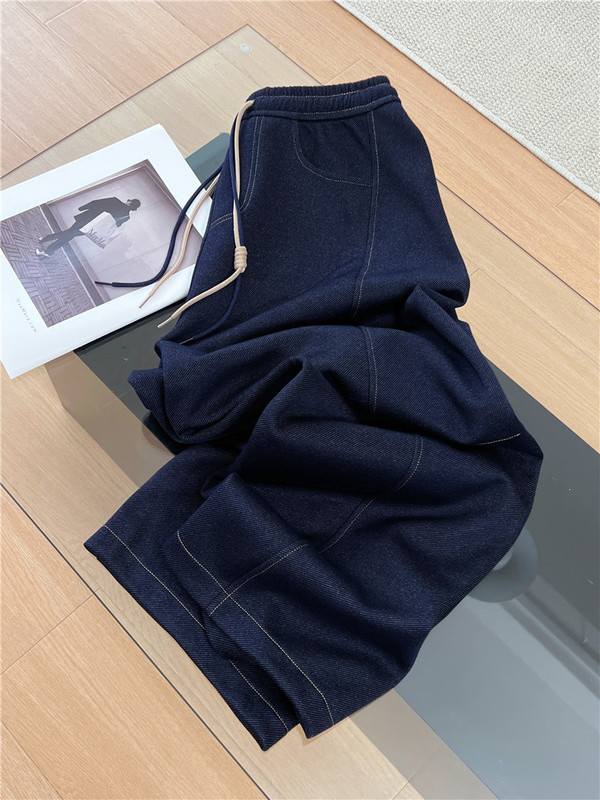 蓝色牛仔裤女秋季2025新款高腰垂感休闲慵懒抽绳直筒阔腿裤|undefined