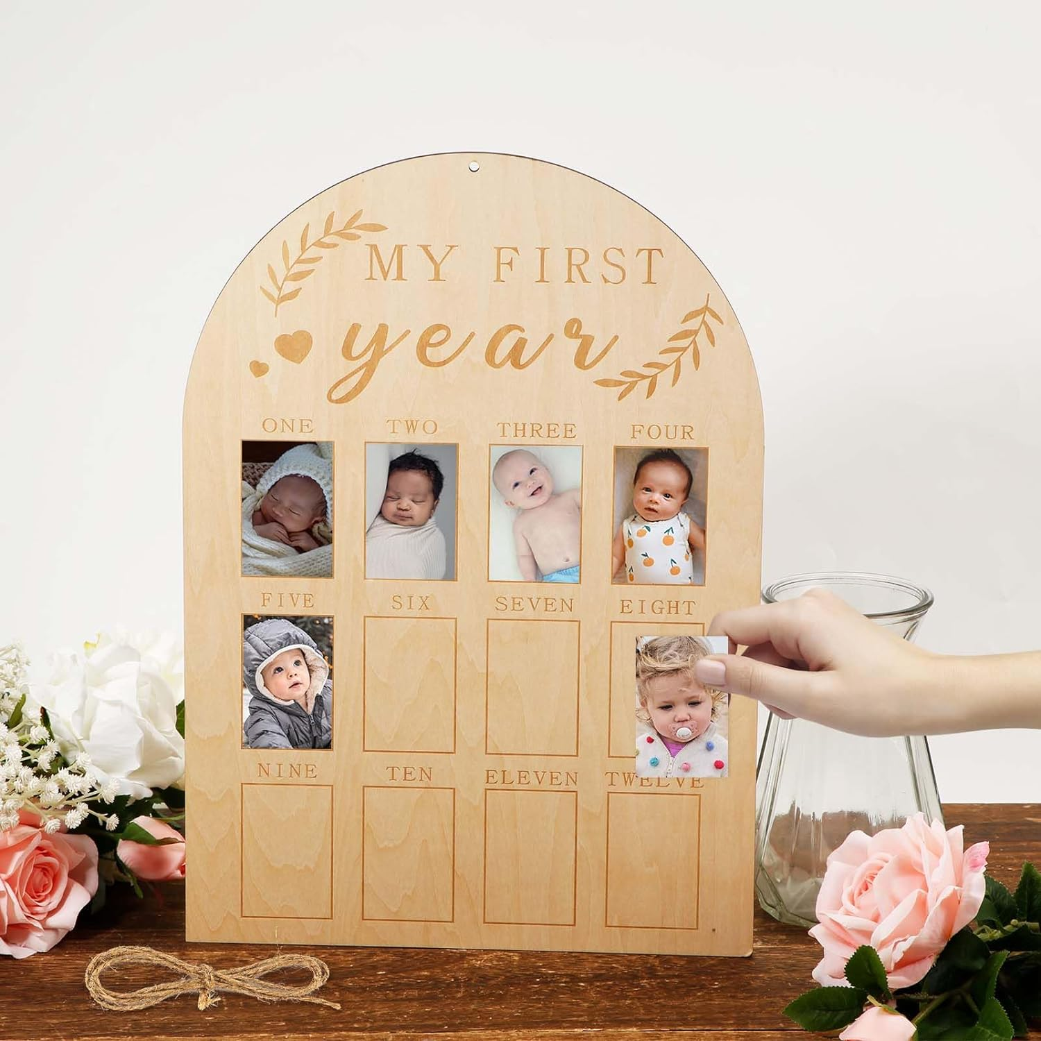 Recién nacido Primer año hito marco de fotos bebé de madera marco de fotos conmemorativo recién nacido tarjeta mensual marco de fotos