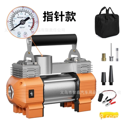 Metal Double-Cylinder Portable Car Air Pump High-Power Fast Air Pump for Cars, Off-Road Trucks and Small Trucks (Hava nasosu) - double-cylinder-air-pump-pointer-with-bag