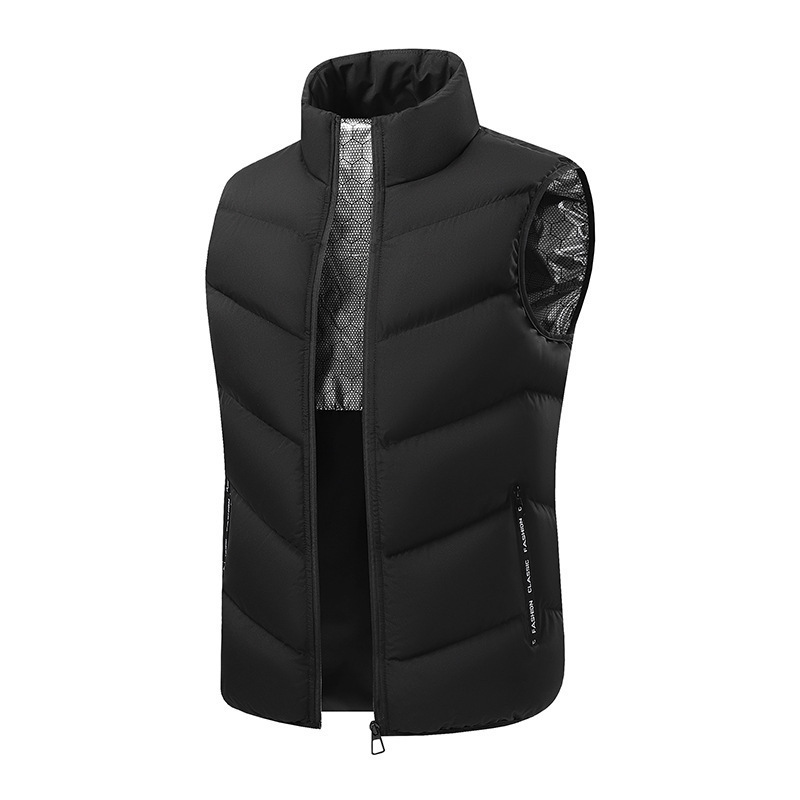 2025 Autumn and Winter New Men's Graphene Heating Cotton Vest Waterproof Fabric Stand Collar Solid Color Vest