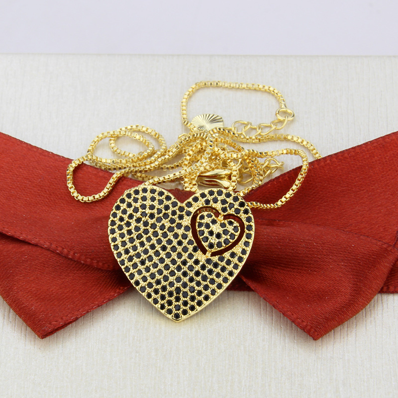 5g Weight Necklace Classification Wedding, Travel Occasion Copper Material Heart Pattern Unisex Gender Plating Design Simple Style Style White, Black Color Full Diamond Heart-shaped Necklace 6