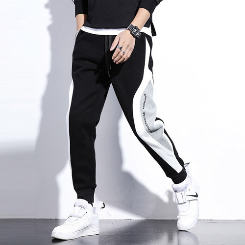 Harlan Pants Korean Style Trendy Tied-In Hem Sweatpants Loose Black and Gray Striped Athletic Pants Slim Men's Casual Long Pants