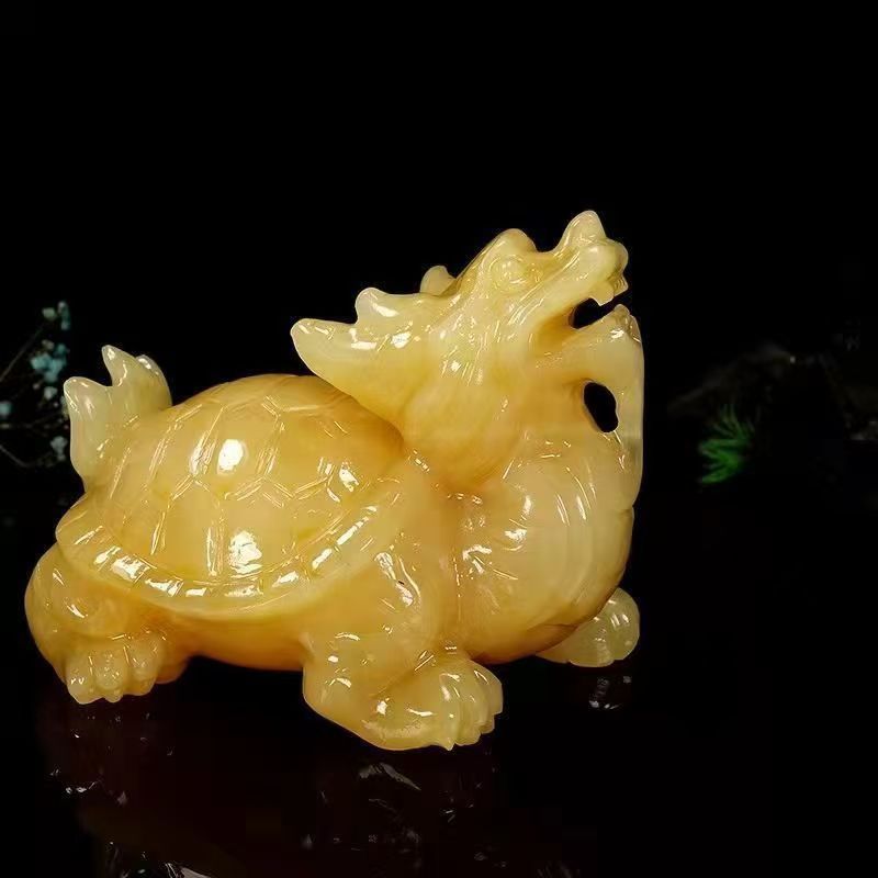天然トパーズ翡翠ドラゴンタートルヘッドは富と安全を引き寄せる風水リビングルーム家の装飾オフィスの装飾品富を引き寄せる|undefined