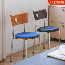 定制中古实木简约餐椅法式复古风家用凳子卧室化妆设计师靠背椅子