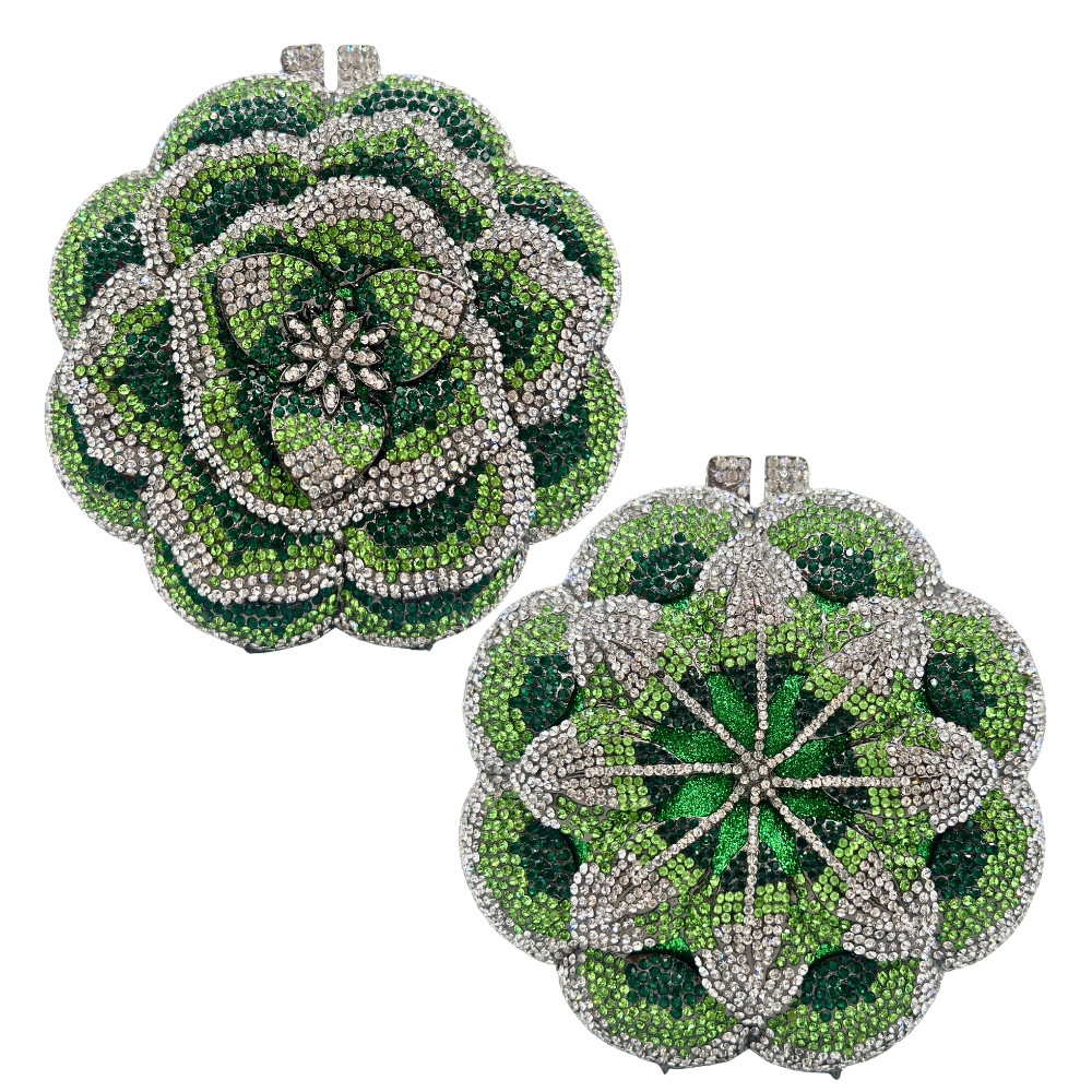 Seleccione estrictamente bolso de mano de flores con diamantes para banquete de boda europea y americana flor estereoscópica bolso de mano de mujer