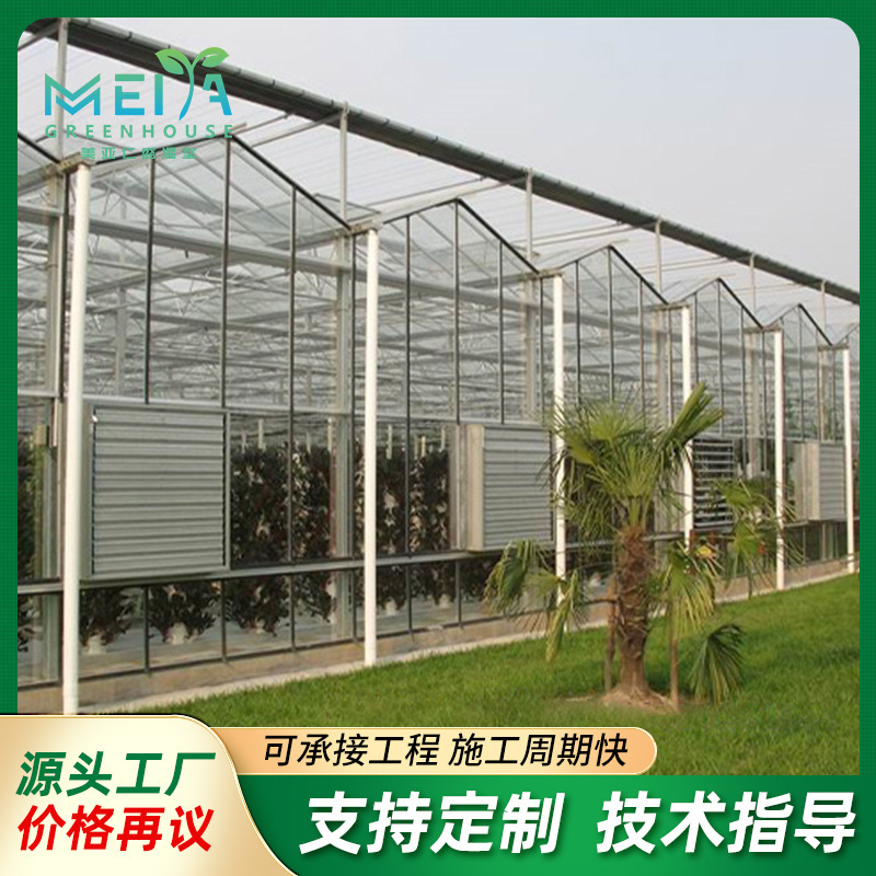 Customized Smart Glass Greenhouse Planting, External Shading, Multi-Span Breeding Greenhouse, Steel Pipe Oval Pipe Frame Design and Construction