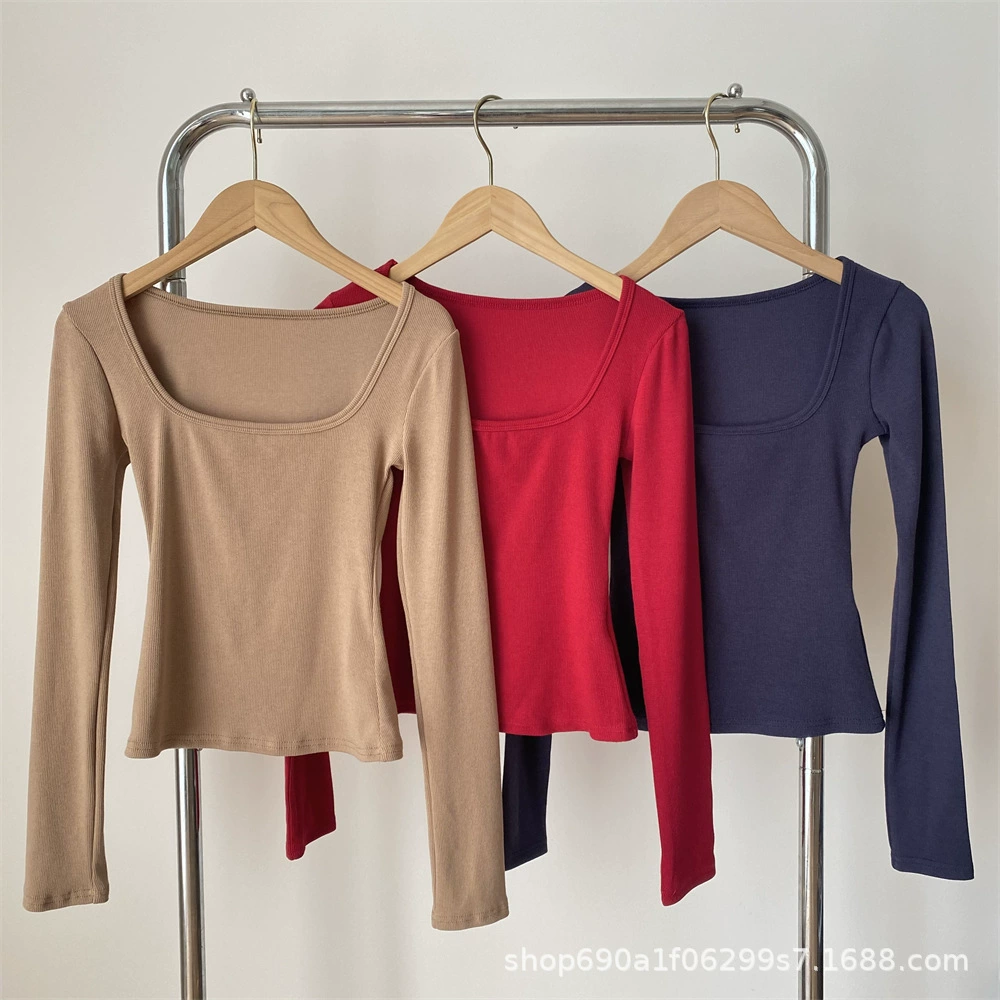 Футболка с длинным рукавом с квадратным воротником