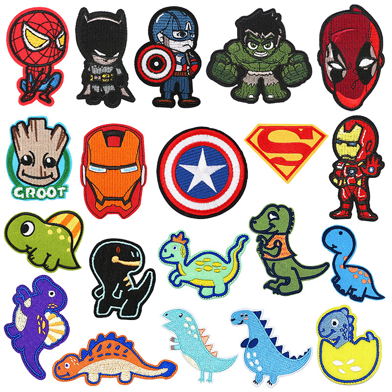 复仇者联盟刺绣布贴卡通钢铁侠电脑绣花章仔小恐龙补丁贴熨烫漫威