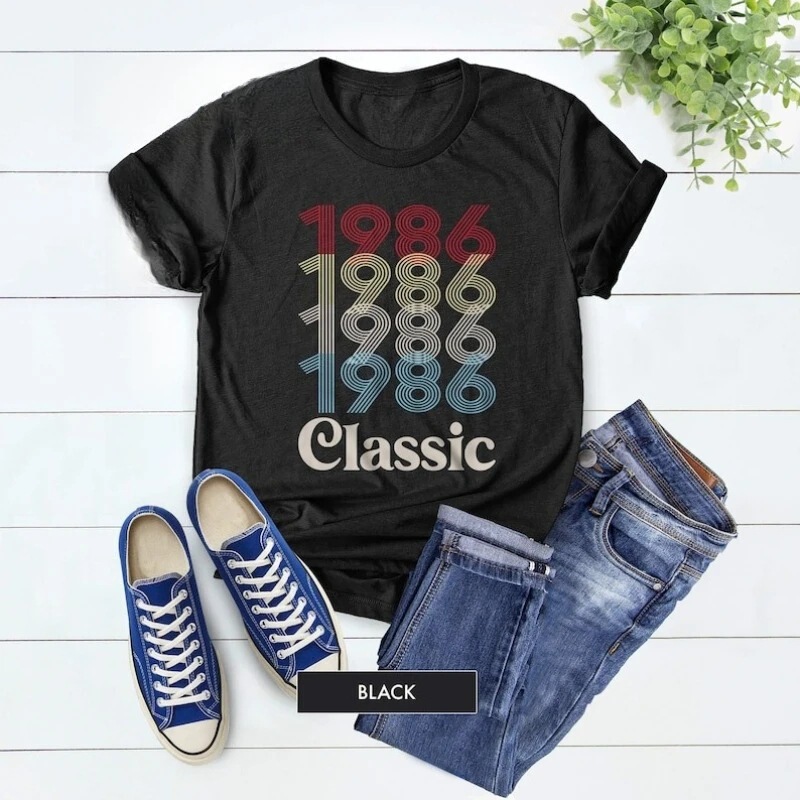 Cross-Border European Size Cotton T-Shirt with Vintage Print, Classic Birthday Retro 1986 Shirt, 40Th Edition for Women and Men Cross-Border European Size Cotton T-Shirt with Vintage Print, Classic Birthday Retro 1986 Shirt, 40Th Edition for Women and Men