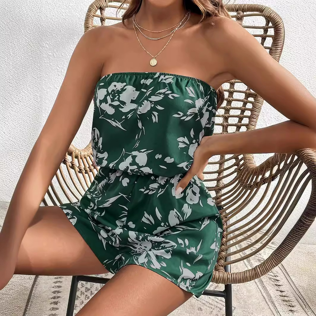 Real shot spot for Amazon Europe and the United States cross-border foreign trade new women's printed collar shorts jumpsuit