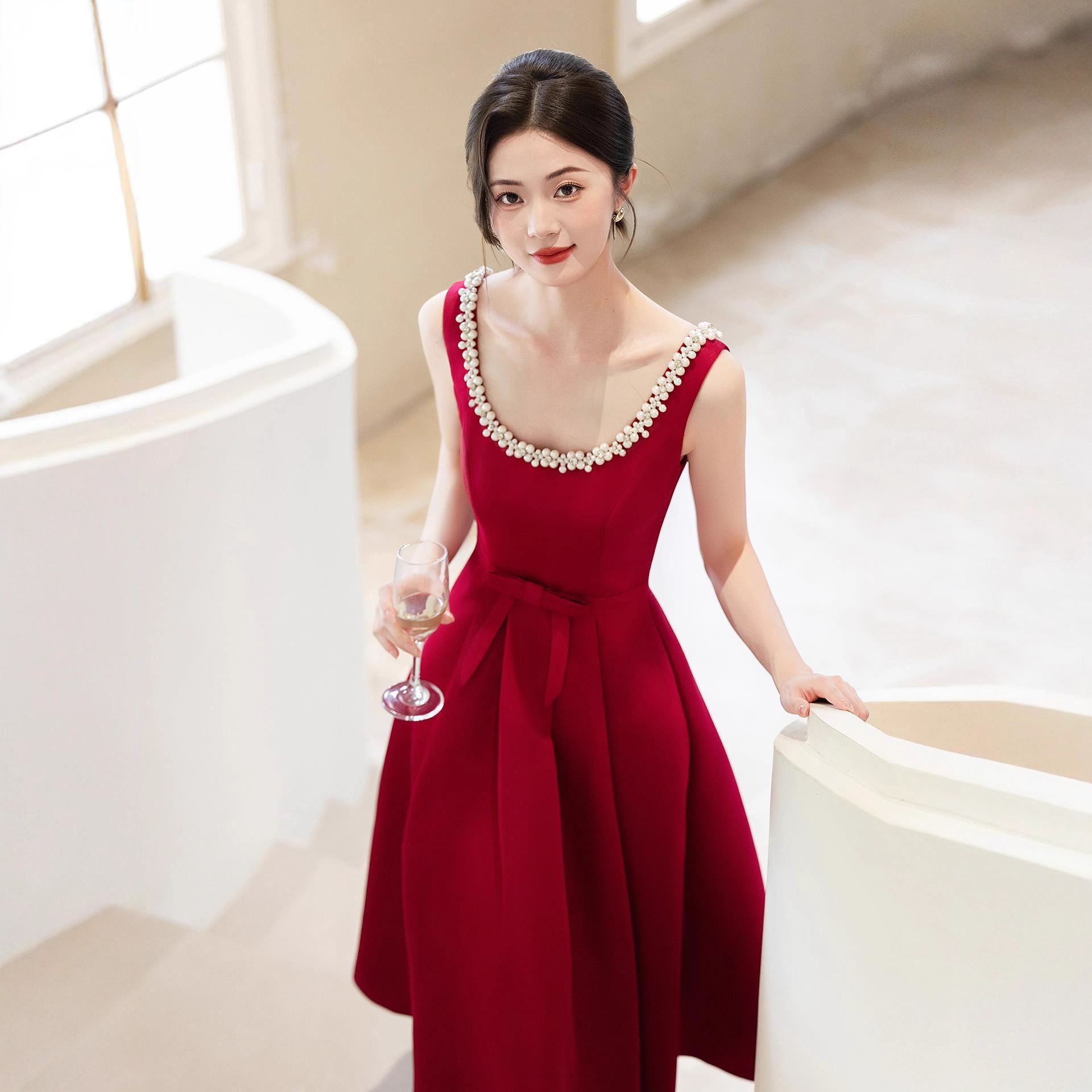 Bridal Engagement Banquet Toast Dress Red Suspender Birthday Party A-Line Dress Classy Celebrity Party Photo Dress