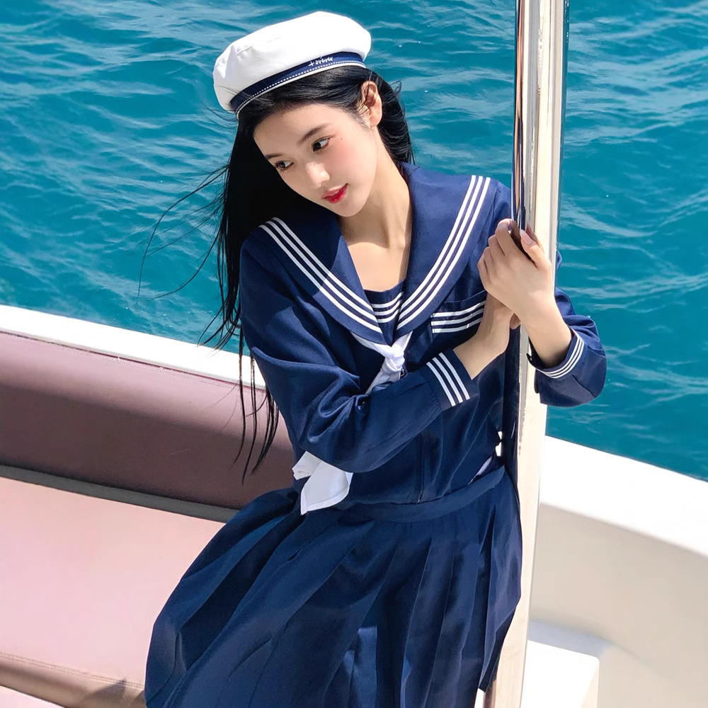 改良绀三本基础款海军风JK制服日系学院风绀色关西襟水手服中间服