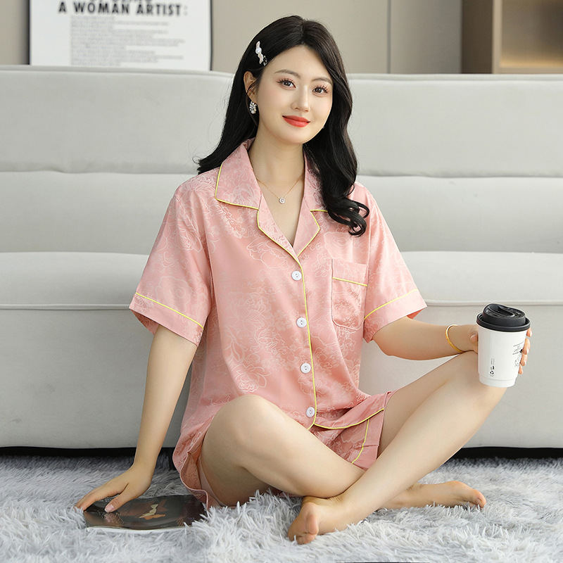 사쿠라 핑크 복숭아꽃 자카드(반소매 반바지)