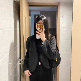 小香风黑色双面毛呢短款外套女秋冬季感气质呢子大衣西装上衣