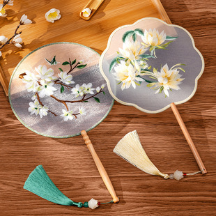 Embroidered round fan antique dancing fan Chinese style Hanfu cheongsam double-sided Suzhou embroidery children's dance round fan special