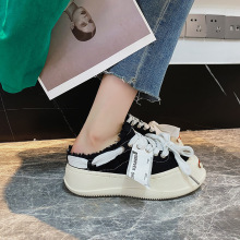 2023夏季明星同款开口笑帆布鞋女厚底ins老爹鞋一脚蹬情侣款拖鞋