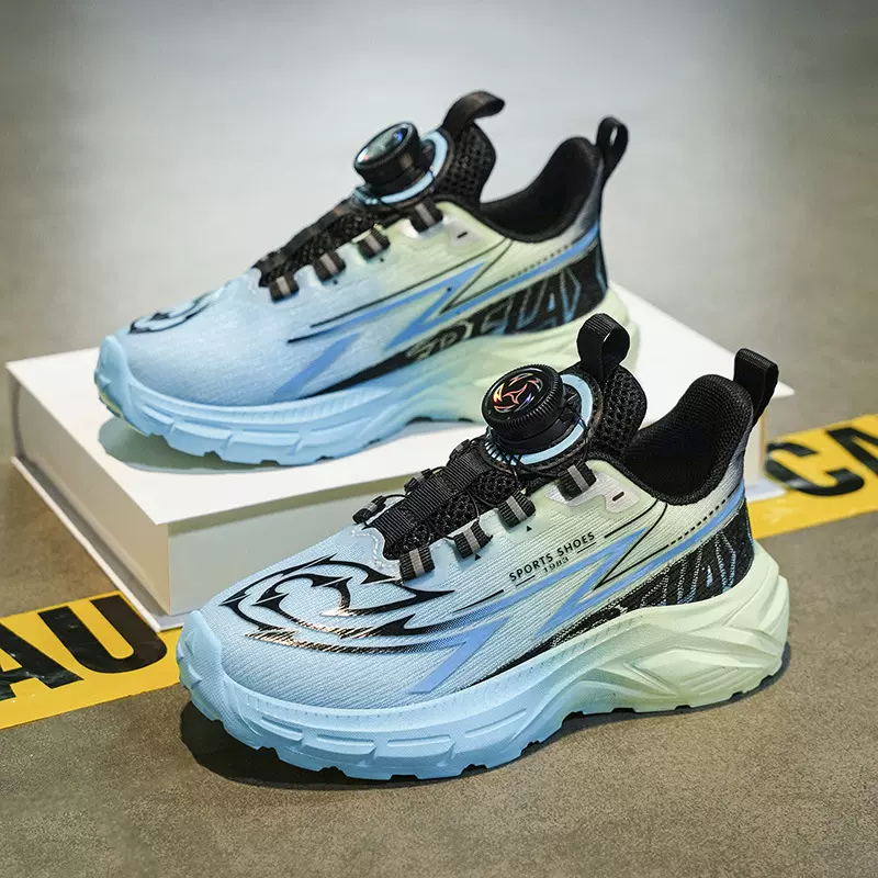 童鞋中大童透气软底跑步鞋2025新款时尚百搭网面旋转扣儿童运动鞋