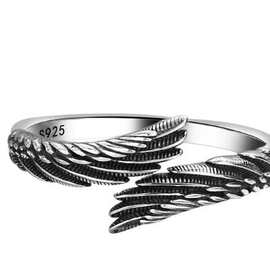 仕婳S925纯银恶魔天使翅膀小众指环开口对戒高级潮流西方复古个性