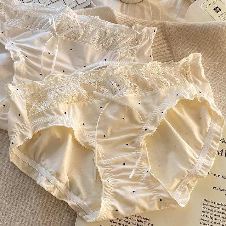 Polka Dot Girl ~ 10A Antibacterial Cotton Women's Birthday Series Sweet Cute Lace Low Waist Women's Panties Briefs