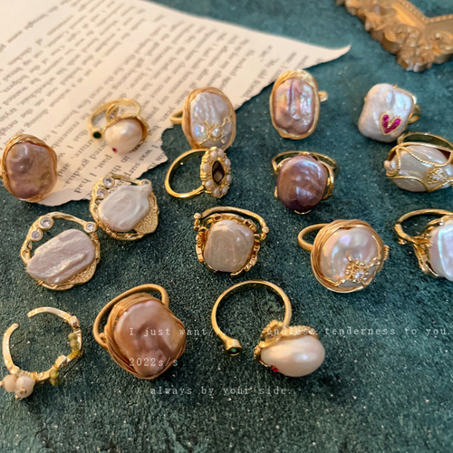 Baroque Irregular Freshwater Pearl Open Ring French Retro High-Quality Index Finger Ring Light Luxury Ring Bracelet