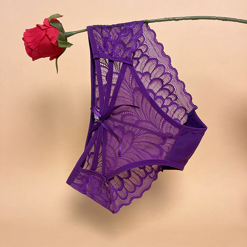 French-Style Hollow-Out Low-Waist Panties for Women, Summer Thin Breathable Transparent Mesh Seamless Pure Desire Sexy Lace Panties
