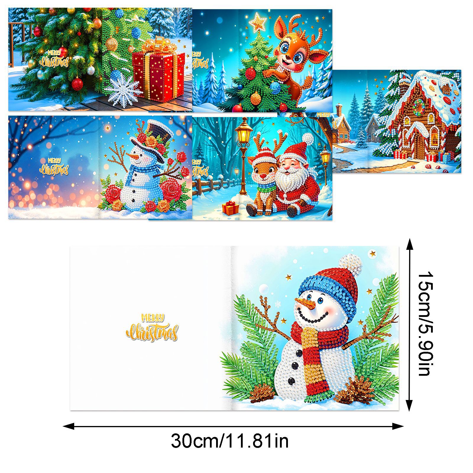 Explosiones transfronterizas de Navidad multiserie de tarjetas de felicitación puntuales hechas a mano 9 conjuntos de sobre de diamante 6 conjuntos de dibujos animados