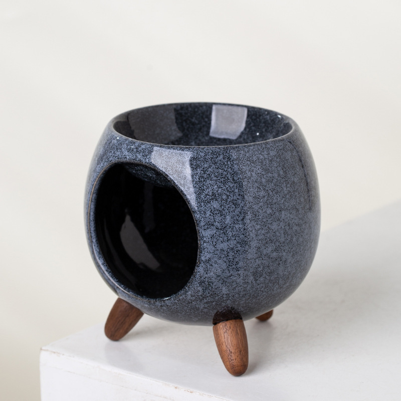 Yuanwang Ceramics Horno de gas de tres patas personalizado Perla/Vela de esmalte de arena gruesa Aromaterapia de cerámica Lámpara de aceite refinado Horno de té image 7