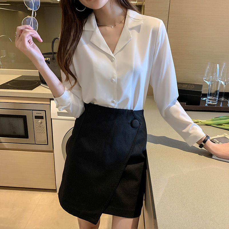春秋新款白色雪纺衬衫女设计感小众轻熟心机气质长袖锁骨上衣|undefined