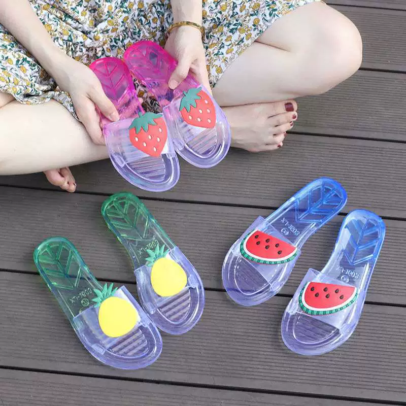 Женские тапочки для родителей и детей, летние домашние домашние нескользящие сандалии с мягкой подошвой, прозрачные сандалии с фруктами, пляжная обувь