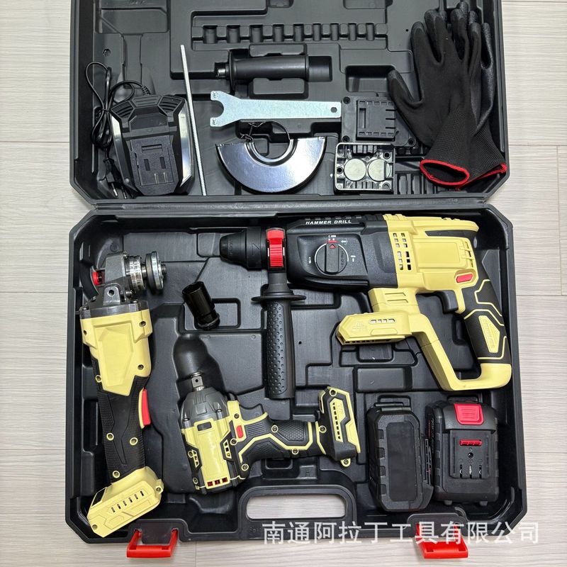 外贸跨境浅黄白色锂电无刷电动工具3件4件套100MM125MM角磨机可选|undefined