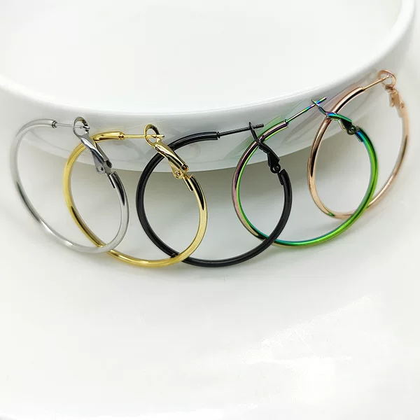 Cross-Border special for 316L stainless steel big circle earrings spring clip I-shaped shrimp bow buckle coil women's ear jewelry