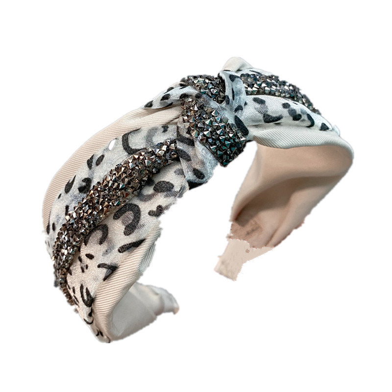 Moda Vintage Leopardo Estampado Completo Diamante Nudo Malla Borde Ancho Cruz Diadema display picture 3