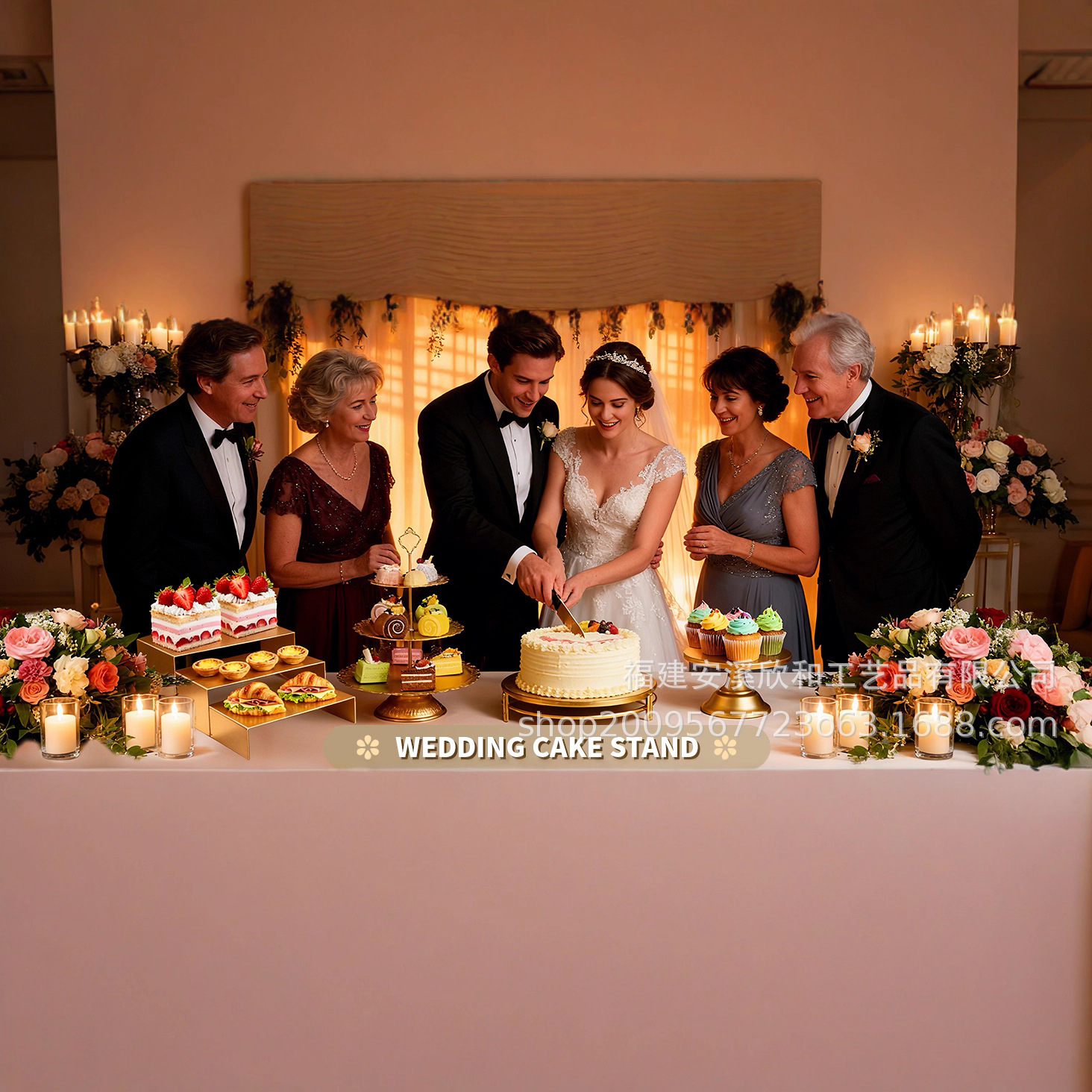 Fijación de pastel de hierro forjado de oro / bandeja de pastel / bandeja de frutas / bandeja de bodas West Point