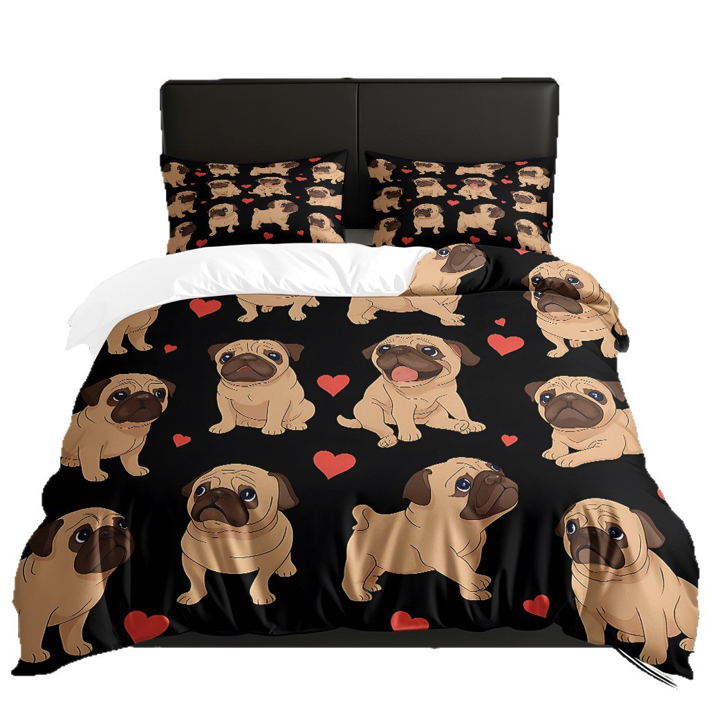 Fábrica de origen transfronteriza textil doméstico TEMU / JIT suave piel abrasiva caricatura cachorro impresión digital set edredón