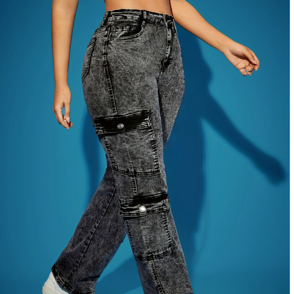Women's Clothing High Elastic Multi Pocket Cargo Pants American Style Denim Trousers Hot Selling Jeans_voghion.com