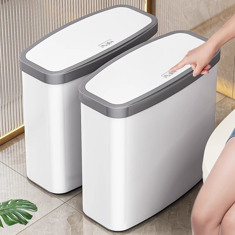 High-End, Stylish Household Trash Can with a Press Lid, Large Size, Suitable for Bathroom, Narrow Spaces, Living Room, Kitchen, and Toilet High-End, Stylish Household Trash Can with a Press Lid, Large Size, Suitable for Bathroom, Narrow Spaces, Living Room, Kitchen, and Toilet