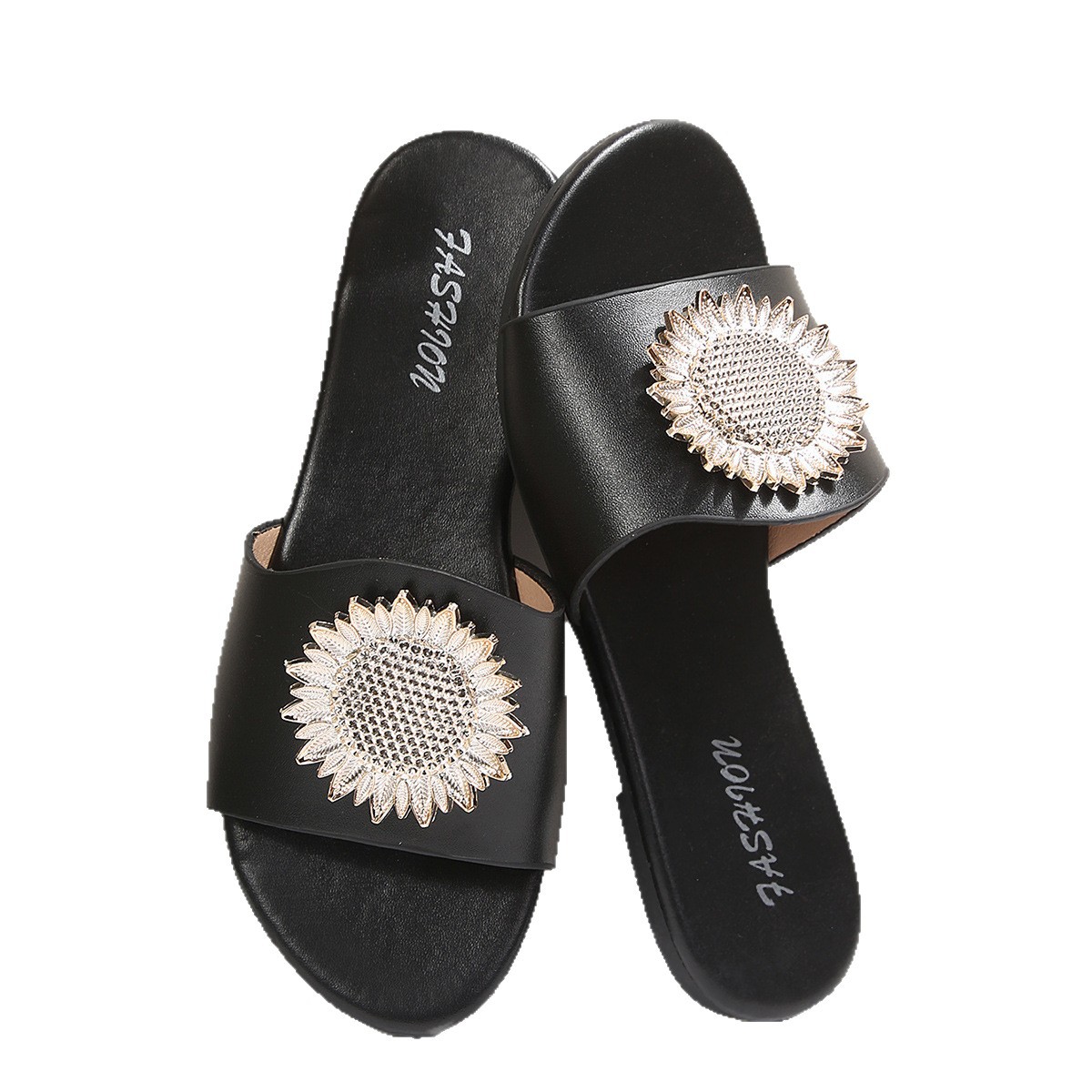Sandalias Planas de Mujer de Cuero Sintético con Decoración de Metal para Verano