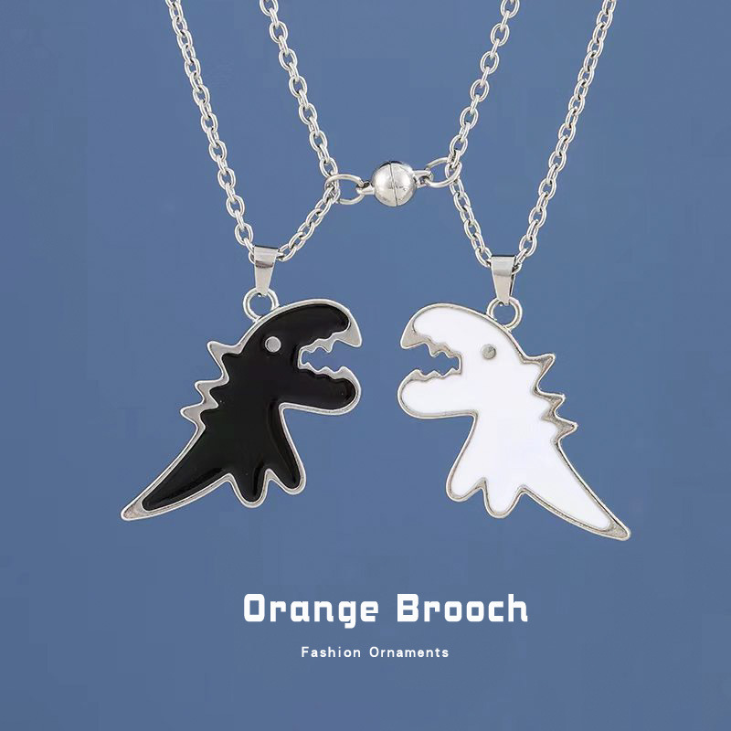 Giapponese e coreano stupido carino nero dinosauro collana pendente accessori cartone animato studente coppia lega non sbiadisce_voghion.com
