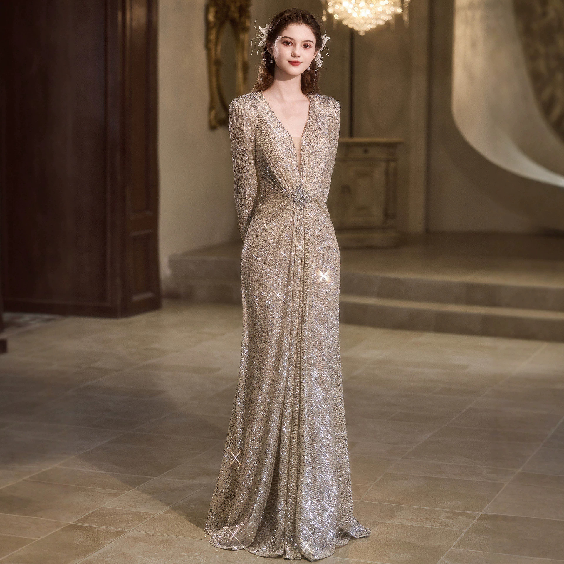 Elegant Sophisticated Long Dresses Style Evening Gowns Light Luxury Suitable For Students Art Exams Coming Of Age Ceremonies Birthday Parties Emcees_ecoleips.com